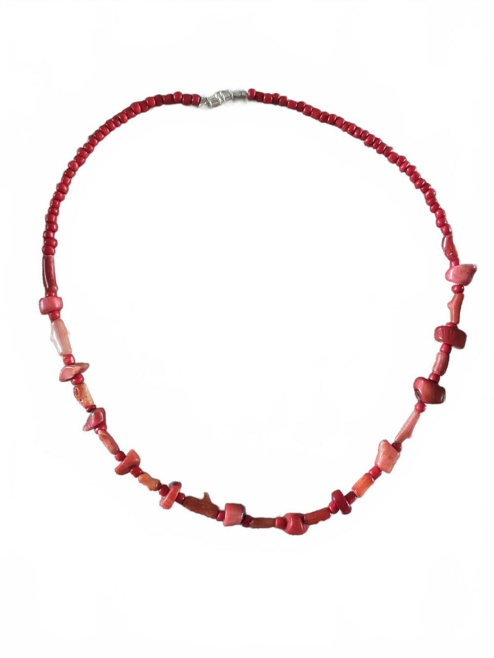 Red Coral Beaded Necklace with Silver Clasp